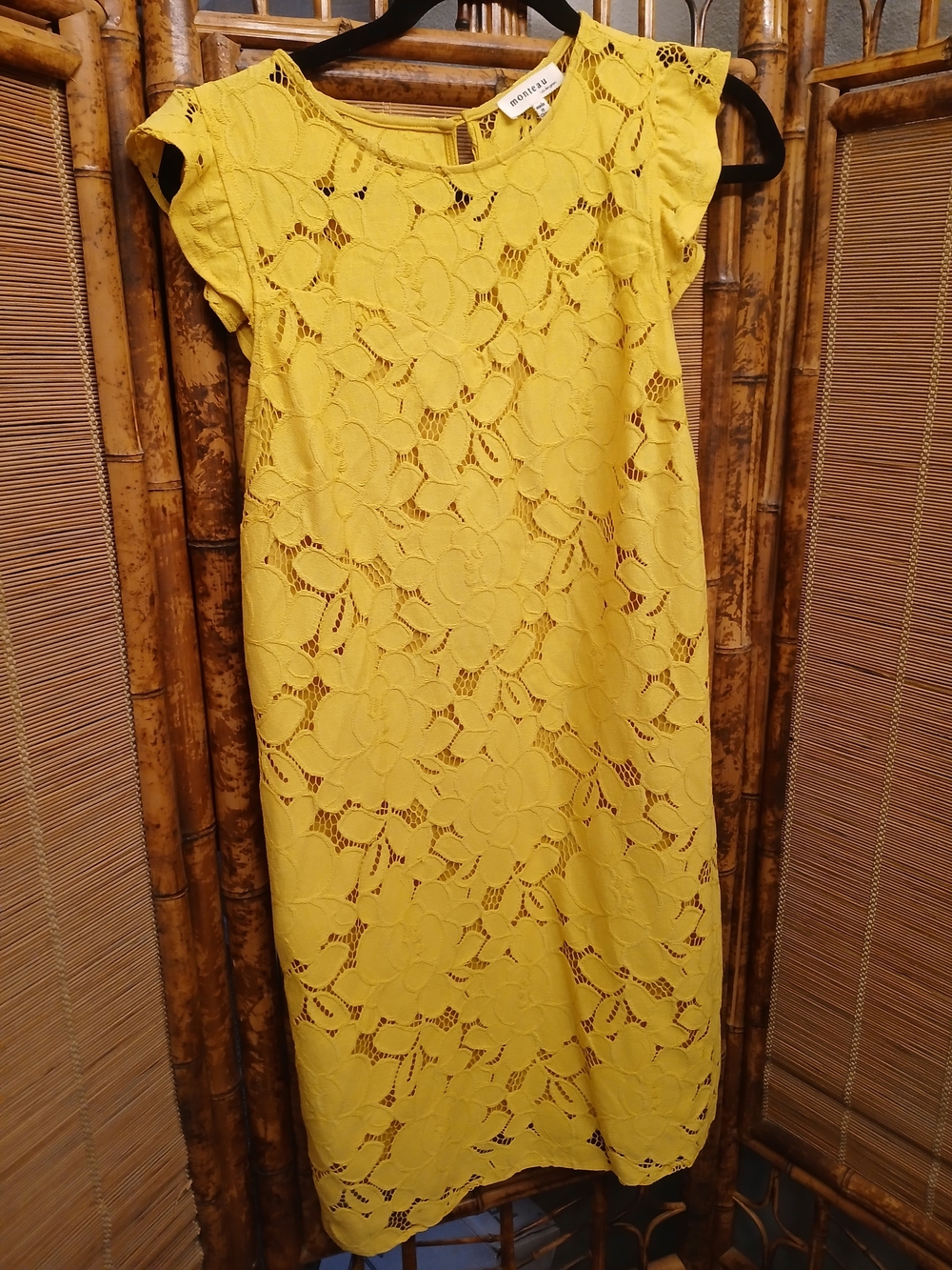 Monteau Yellow Floral Lace Shift Dress